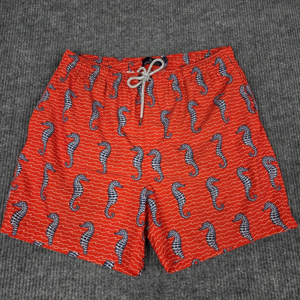 Rainforest Mens Seahorse Wave Print Swim Trunks Red size 34 Drawstring Mesh Line